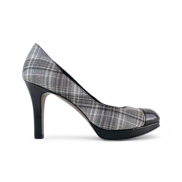 Tahari Shoes - Tahari Grey Plaid & Patent Cap-Toe Platform Pumps - Size 8.5M